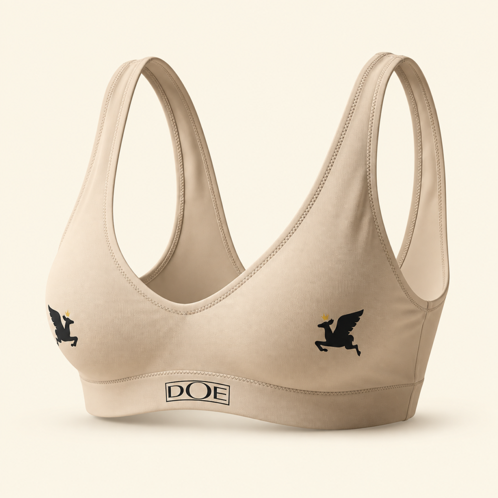 Sand bikini top with DOE logo