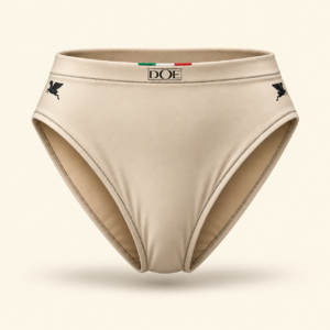 Sand high-waist bikini bottom with DOE logo