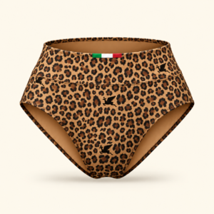 Leopard high-waist bikini bottom with DOE logo