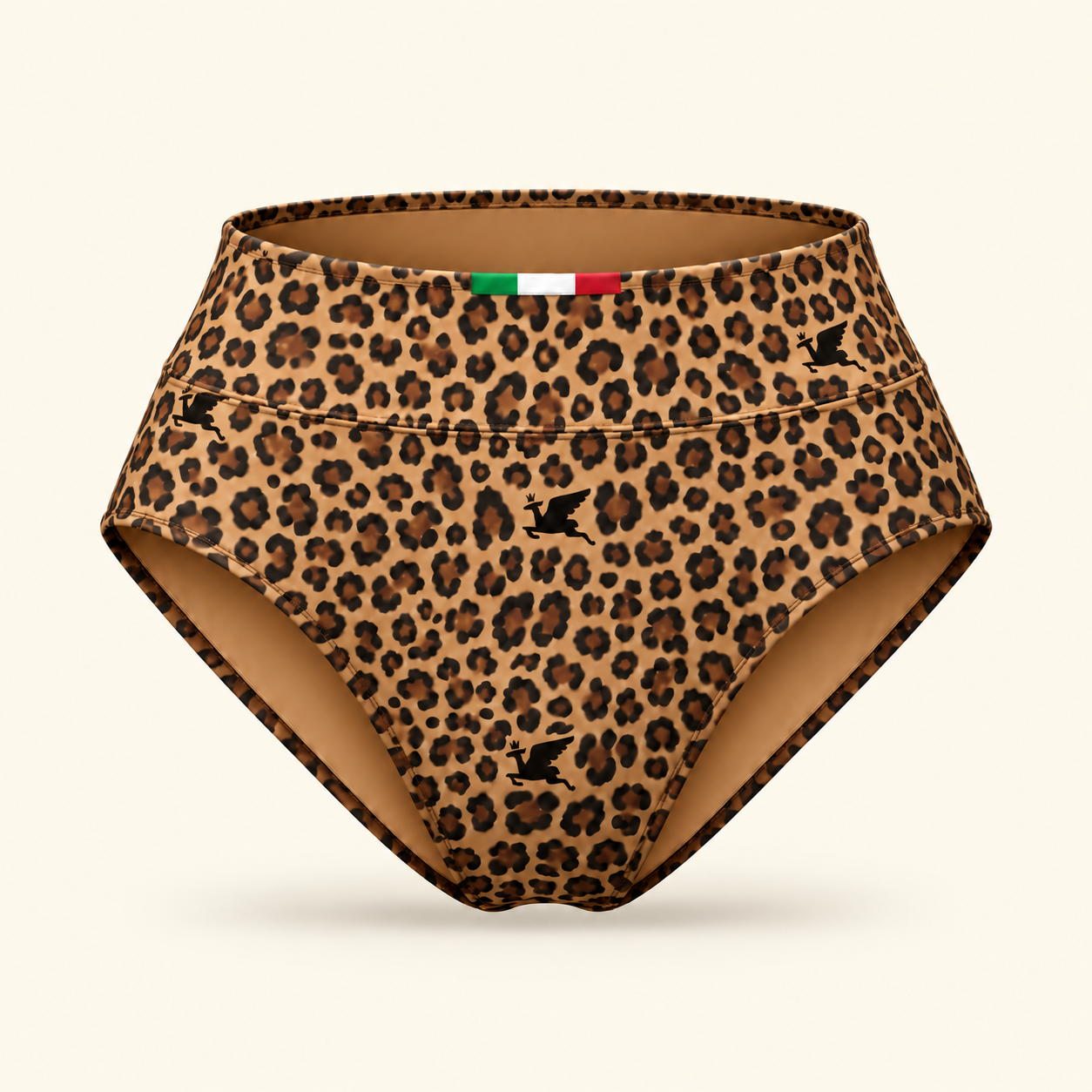 Leopard high-waist bikini bottom with DOE logo
