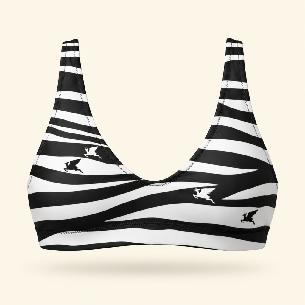 Zebra bikini top with DOE logo